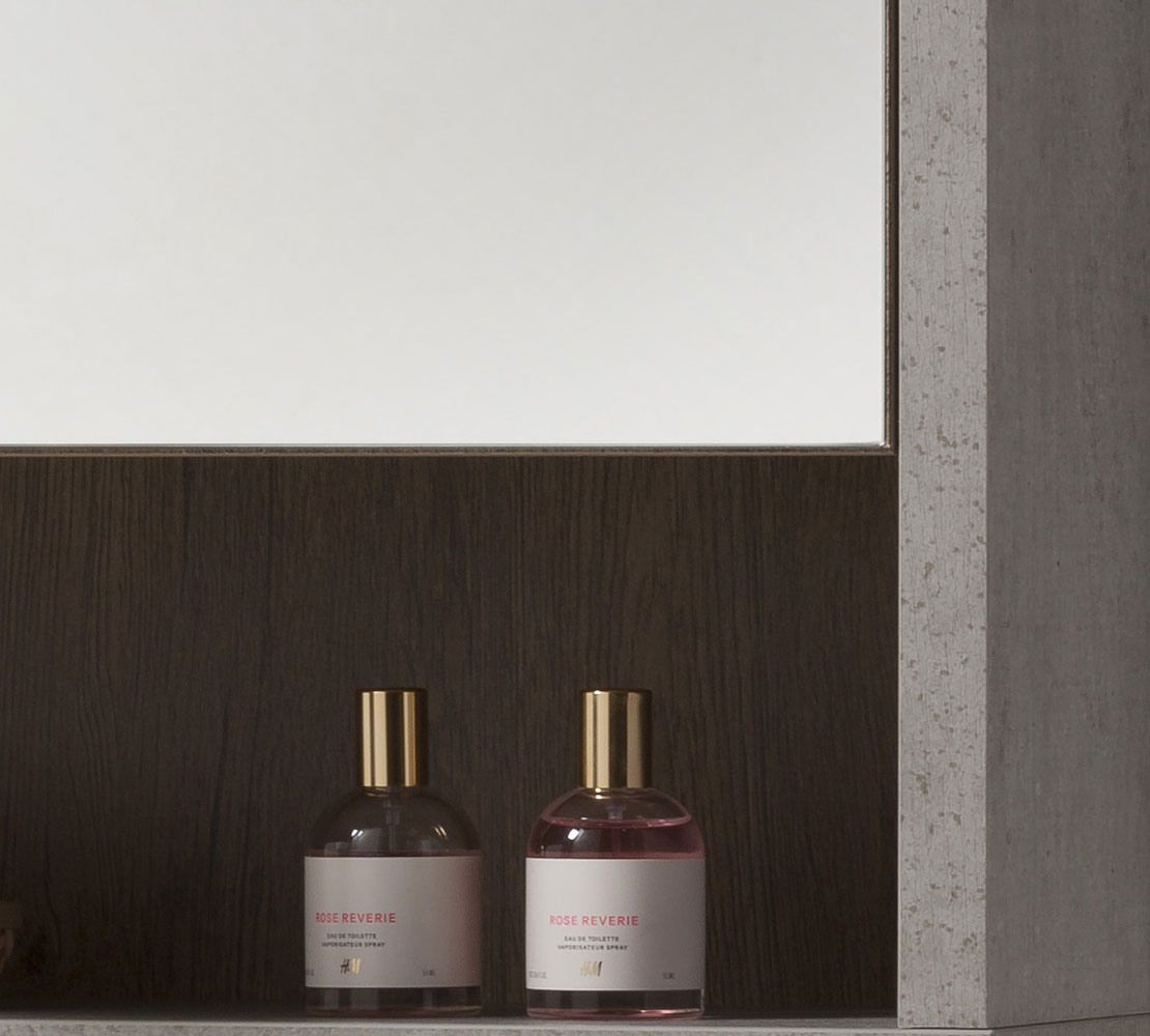 Pensile sospeso con 2 ante in finitura Cemento con specchio