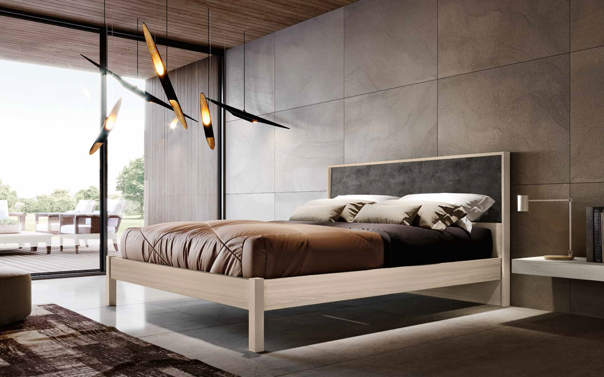 Letto matrimoniale in legno, Olmo Natura con inserto Graniglia scura