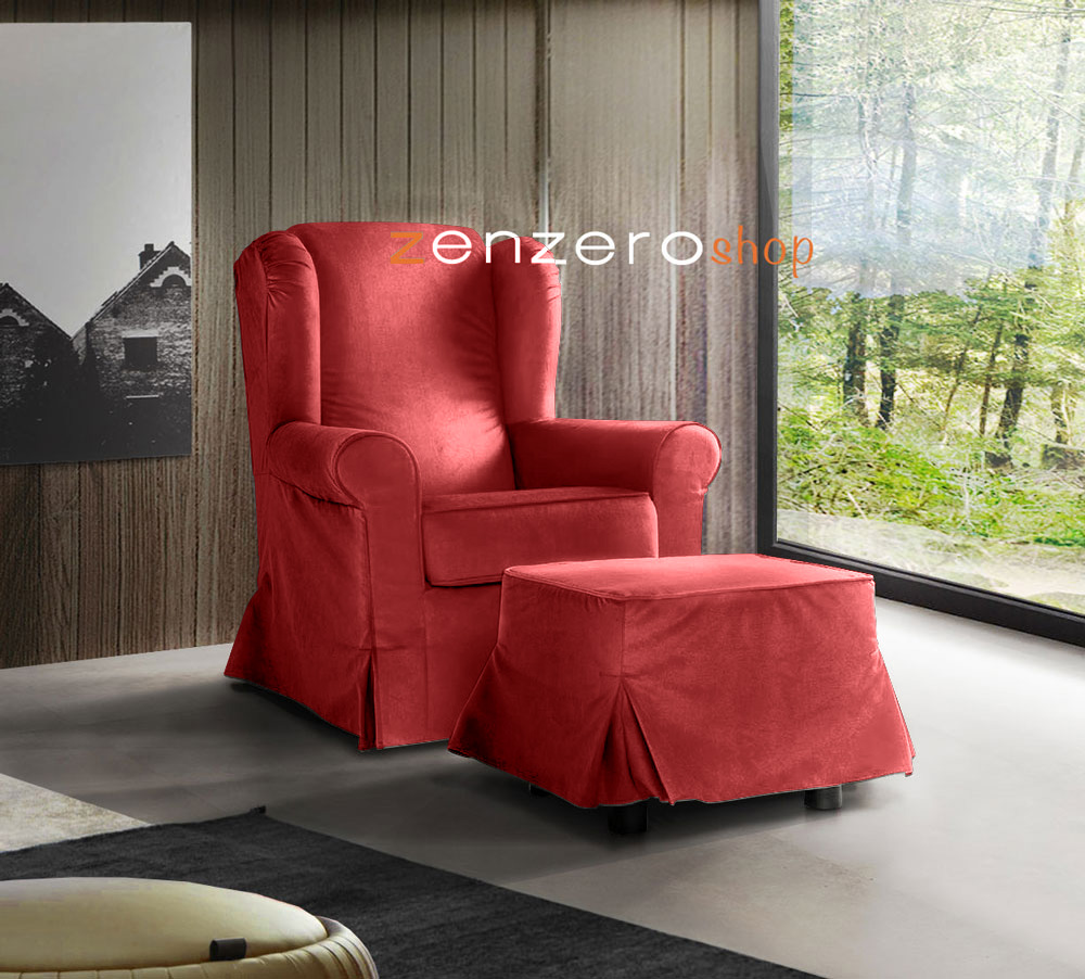Poltrona di design in finitura Rosso antico con braccioli