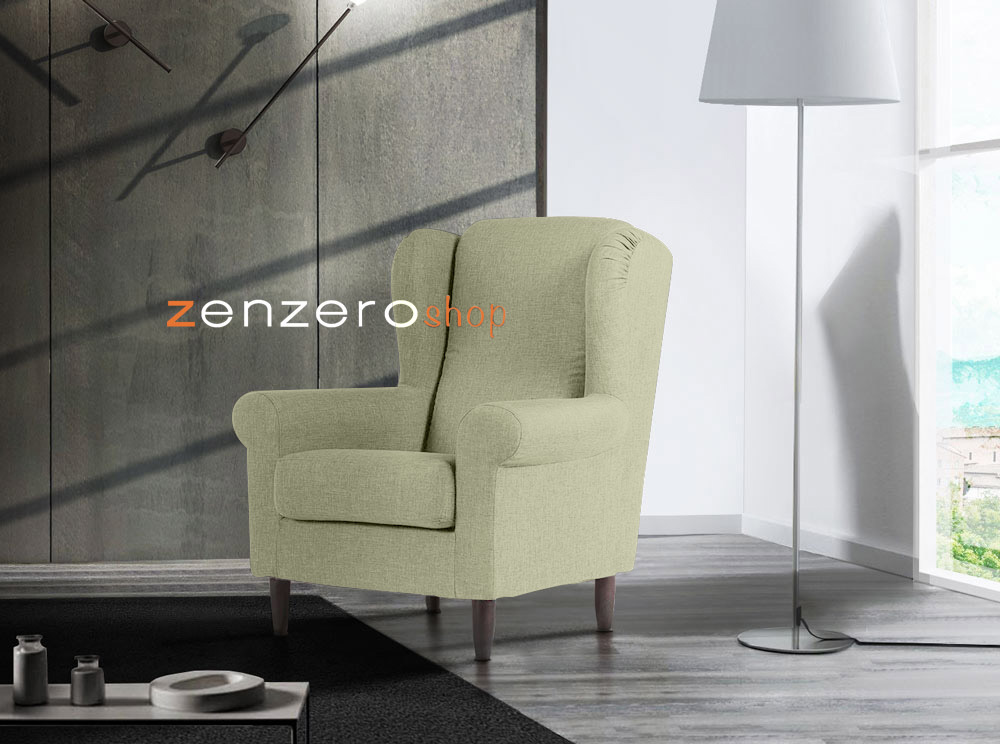 Poltrona con braccioli, tessuto sfoderabile in finitura Agave