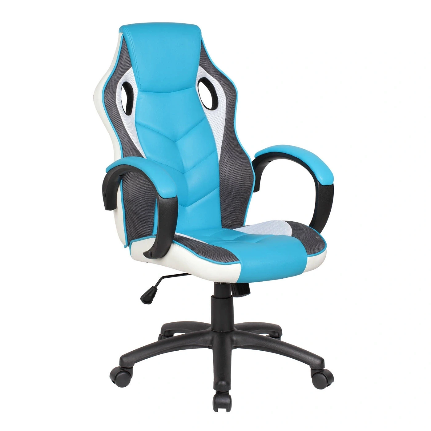 Poltrona Gaming con braccioli in finitura Bianco e Azzurro, imbottitura in PU Zenzero Shop