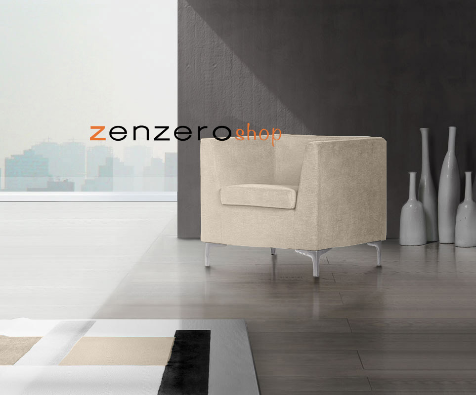 Poltrona moderna in tessuto sfoderabile, finitura Crema