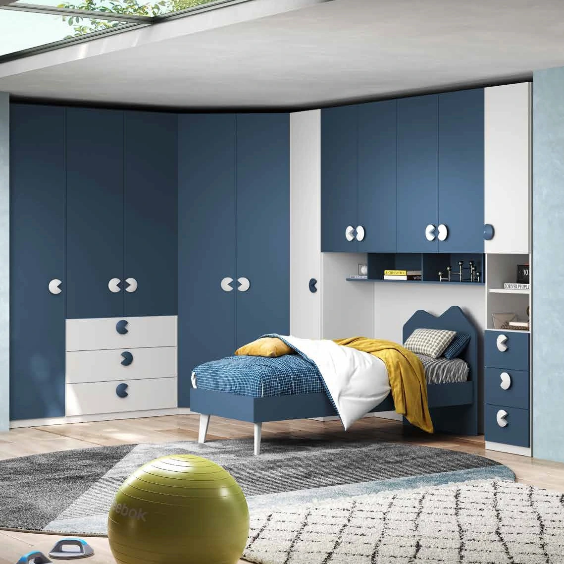 Armadio a ponte con cabina, Bianco opaco e Blu navy, L.410 x 258