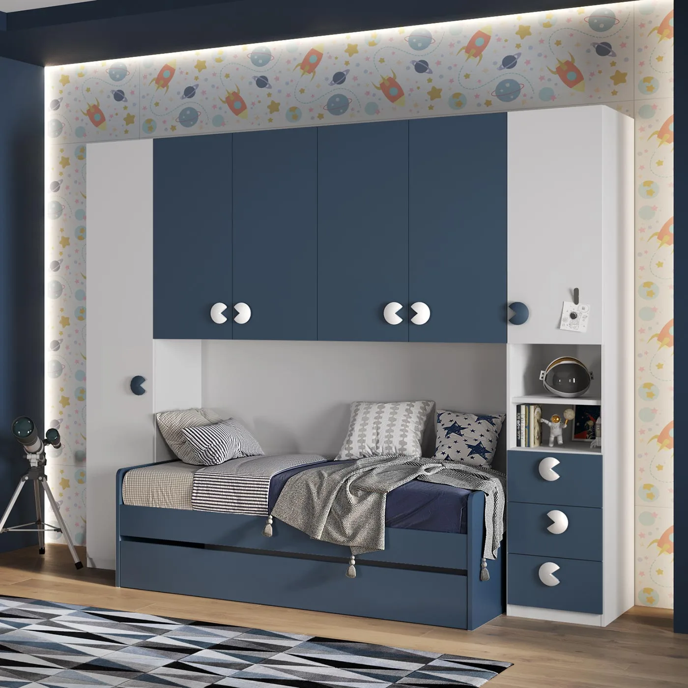 cameretta a ponte bianca e blu