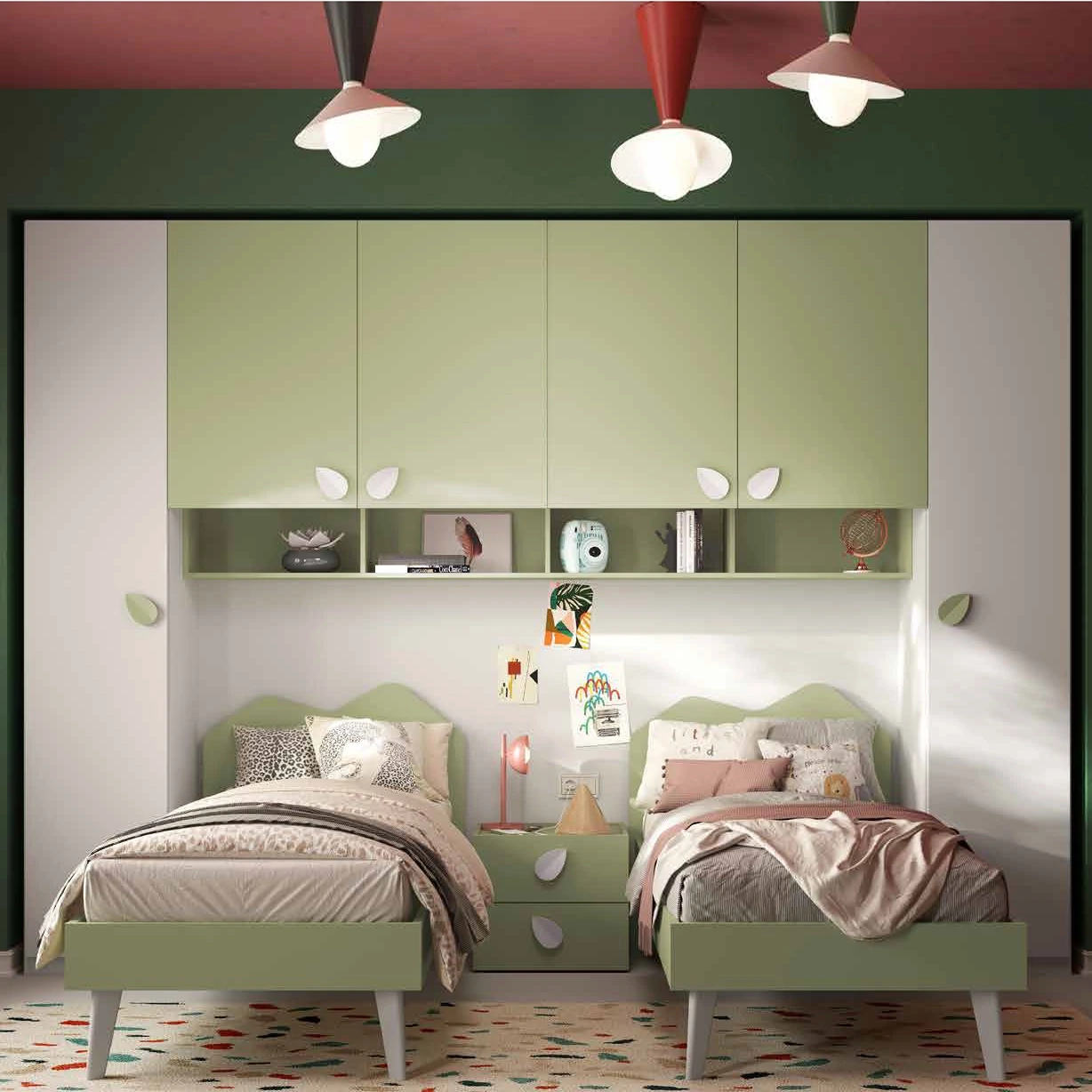 Armadio a ponte per camerette, Bianco opaco e Pistacchio, L.333