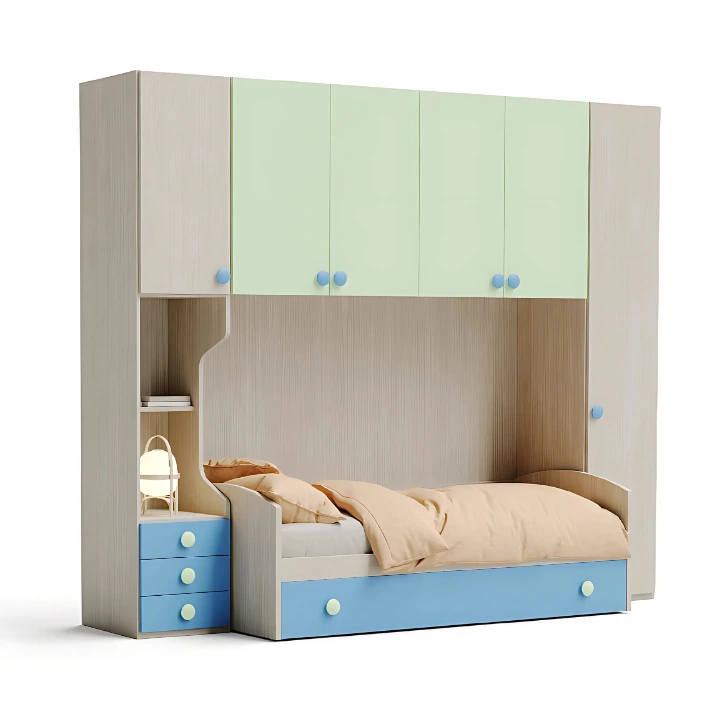 Armadio a ponte con divano letto, Cenere wood, Sedano e Cielo Zenzero Shop