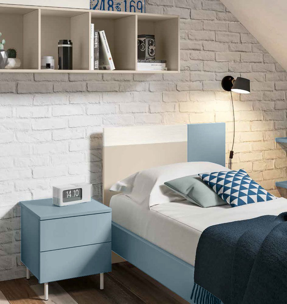 Letto singolo POP 01, finitura Larice Bianco, Carta da zucchero e Orzo