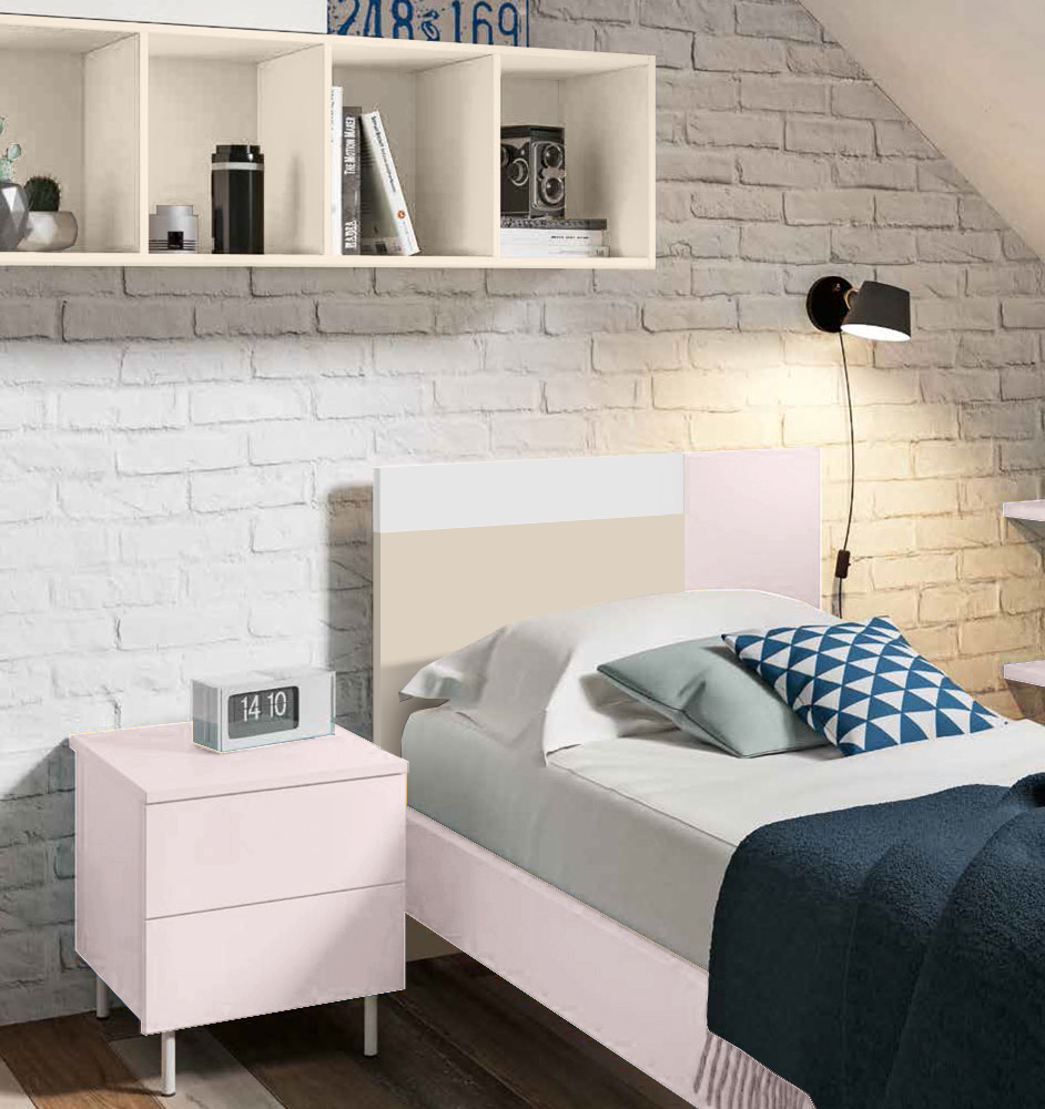 Letto una piazza e mezza POP 01, finitura Rosa confetto, Bianco Opaco e Orzo