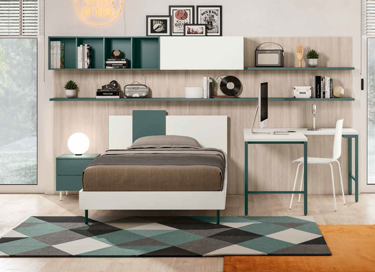 Letto singolo POP 02, finitura Verde Salvia e Bianco