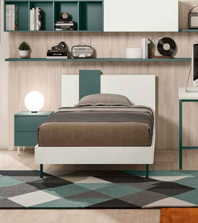 Letto singolo POP 02, finitura Verde Salvia e Bianco