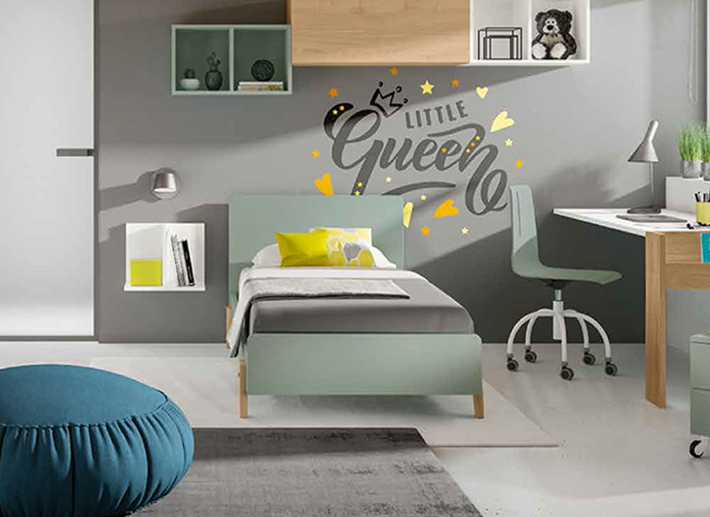 Letto singolo POP 03, finitura Agave e Noce biondo