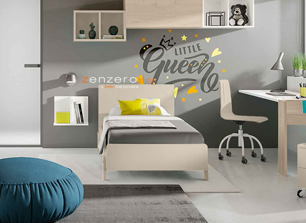 Letto singolo POP 03, finitura Orzo e Olmo Natura