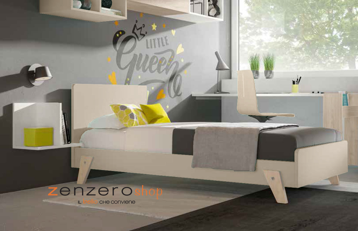 Letto singolo POP 03, finitura Orzo e Olmo Natura