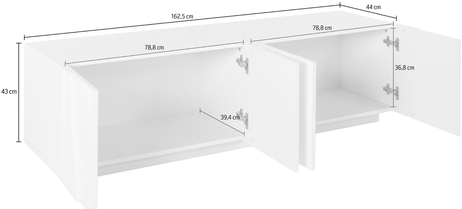 Mobili tv bianco 4 ante con disegni geometrici in finitura Bianco lucido 