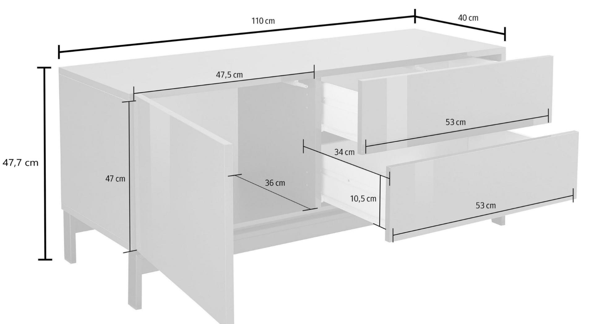 Porta TV di design, 2 cassetti 1 anta in finitura antracite lucido