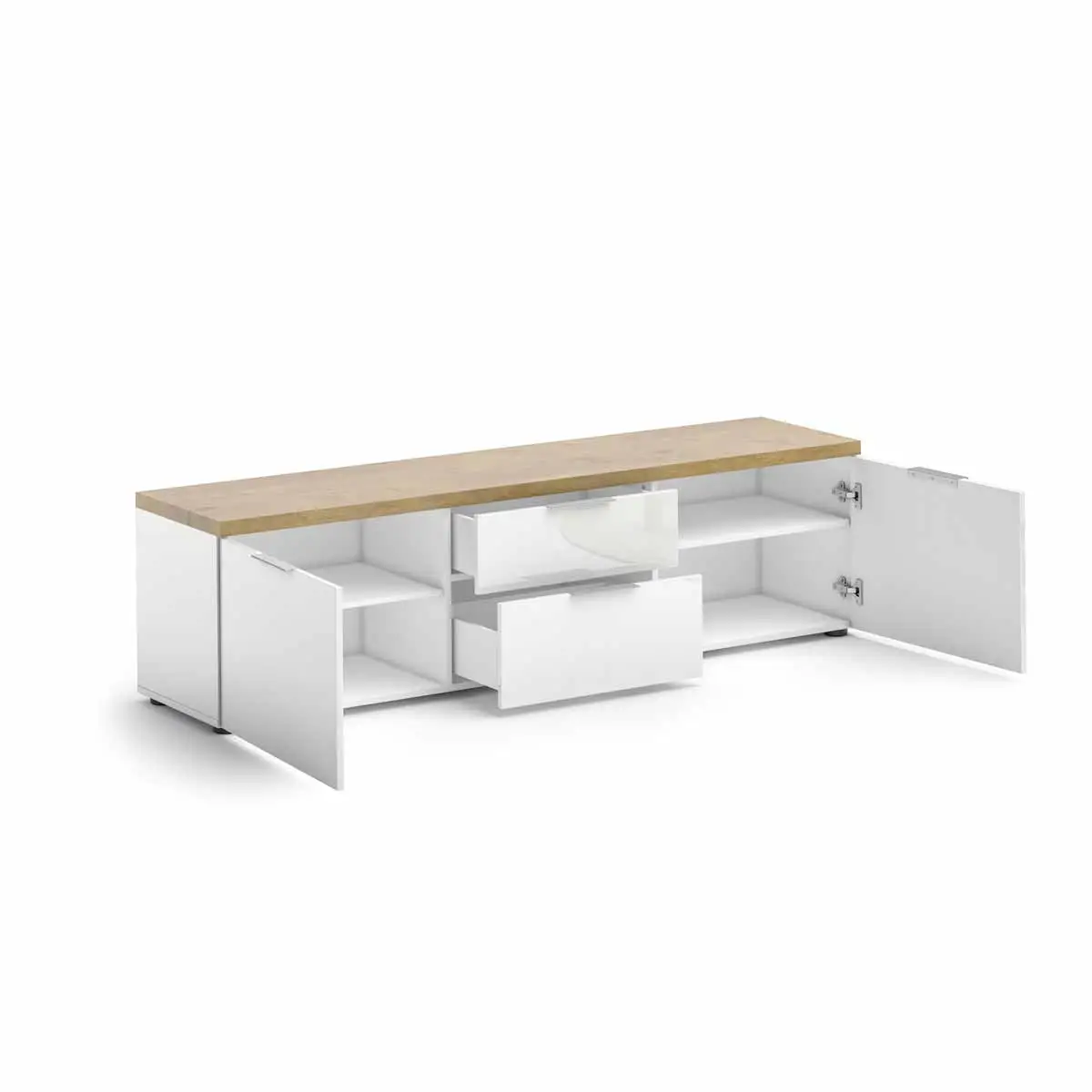 Mobile tv colore Bianco lucido con top Rovere