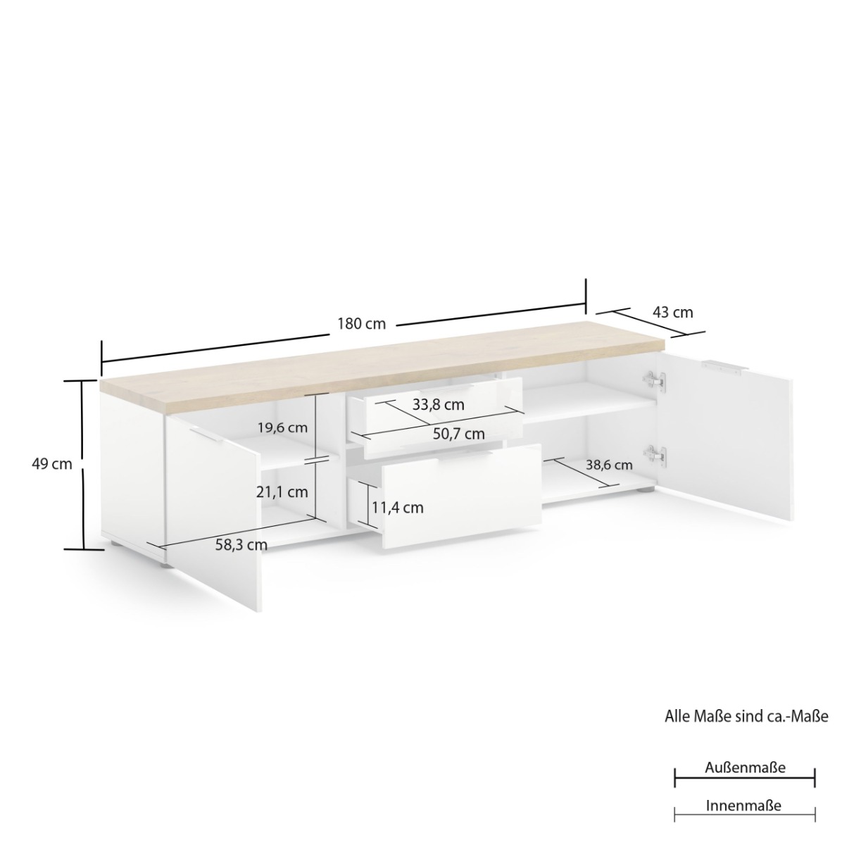 Mobile tv colore Bianco lucido con top Rovere
