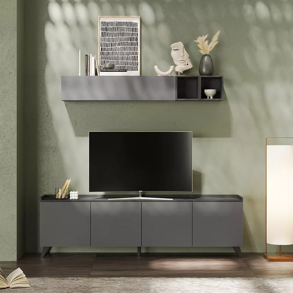 Mobile TV Con Presa Di Corrente E USB – 100x30x55 Cm, 4 Cassetti In Tessuto, Per TV Fino A 50 Pollici