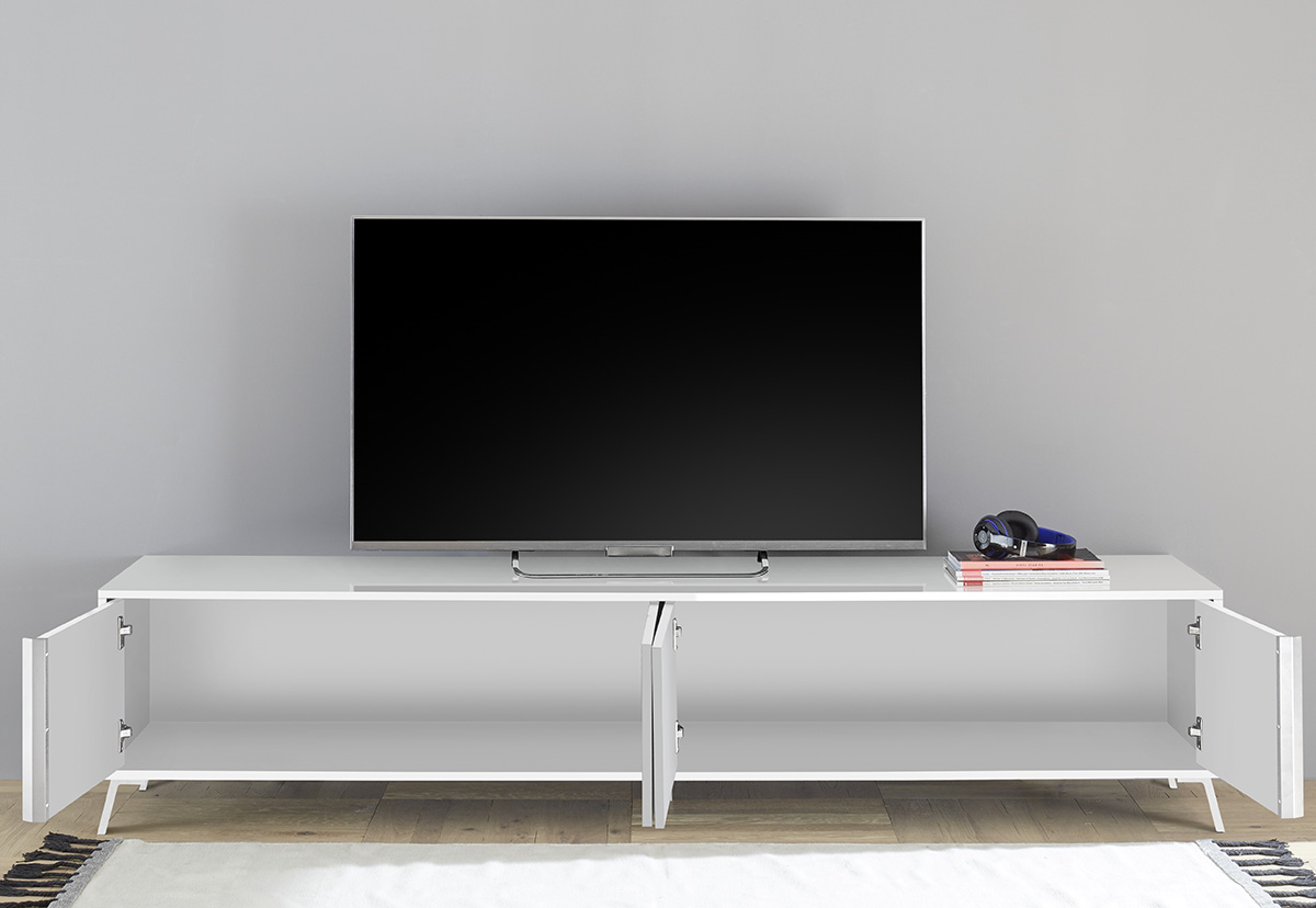 Parete attrezzata moderna, 6 ante battenti, finitura Bianco Lucido