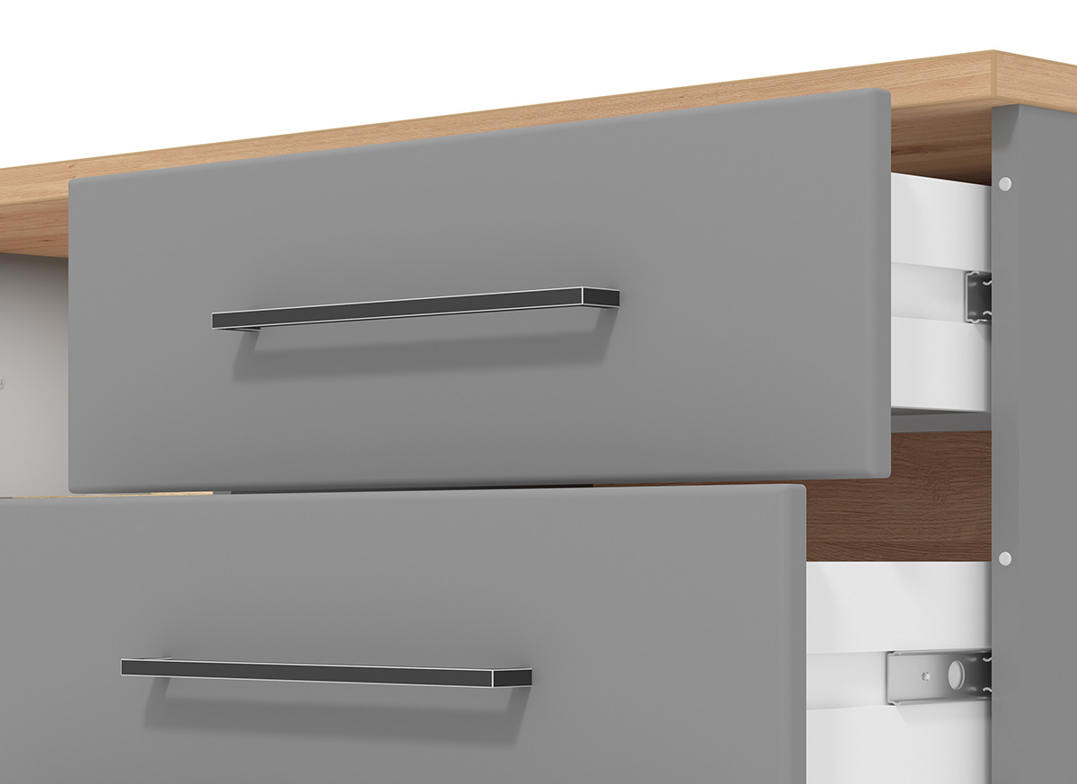 Porta tv 3 cassetti 1 anta, finitura Grigio grafite e Rovere