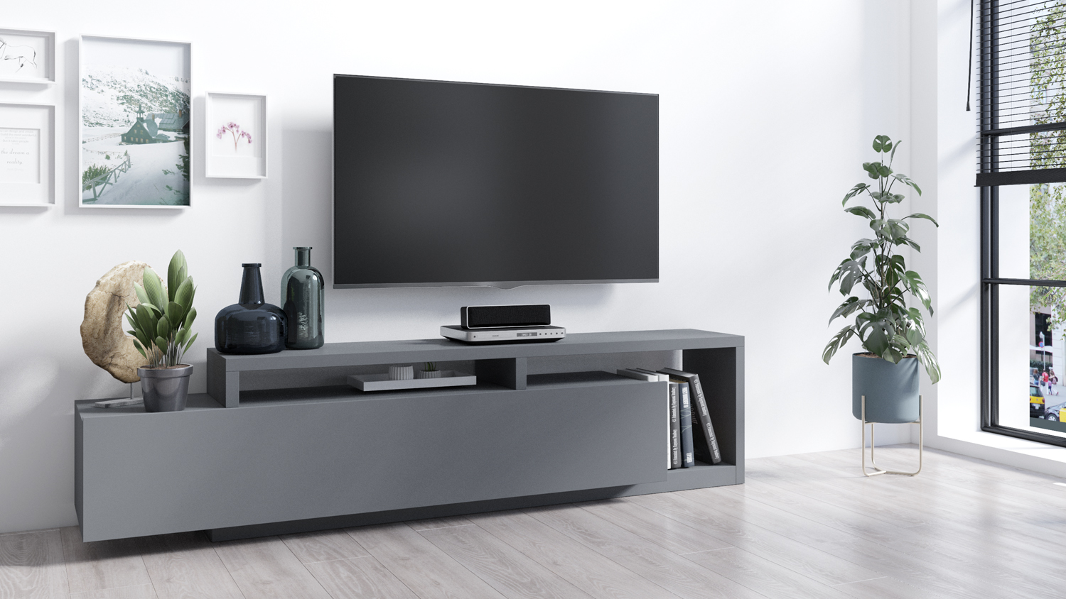 Porta TV con cassetto, finitura antracite L.219 cm