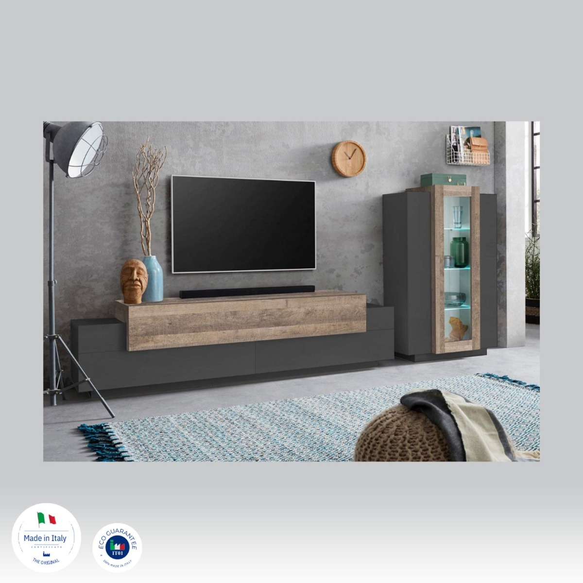 Mobile Porta TV colore Ardesia e Oak, L.200