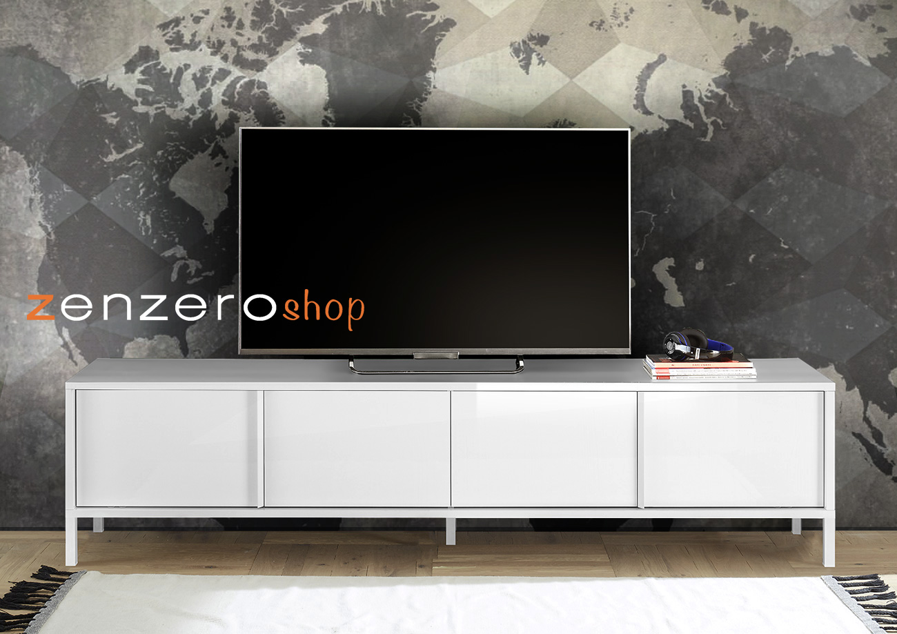 Mobile porta TV, stile moderno, finitura bianco lucido