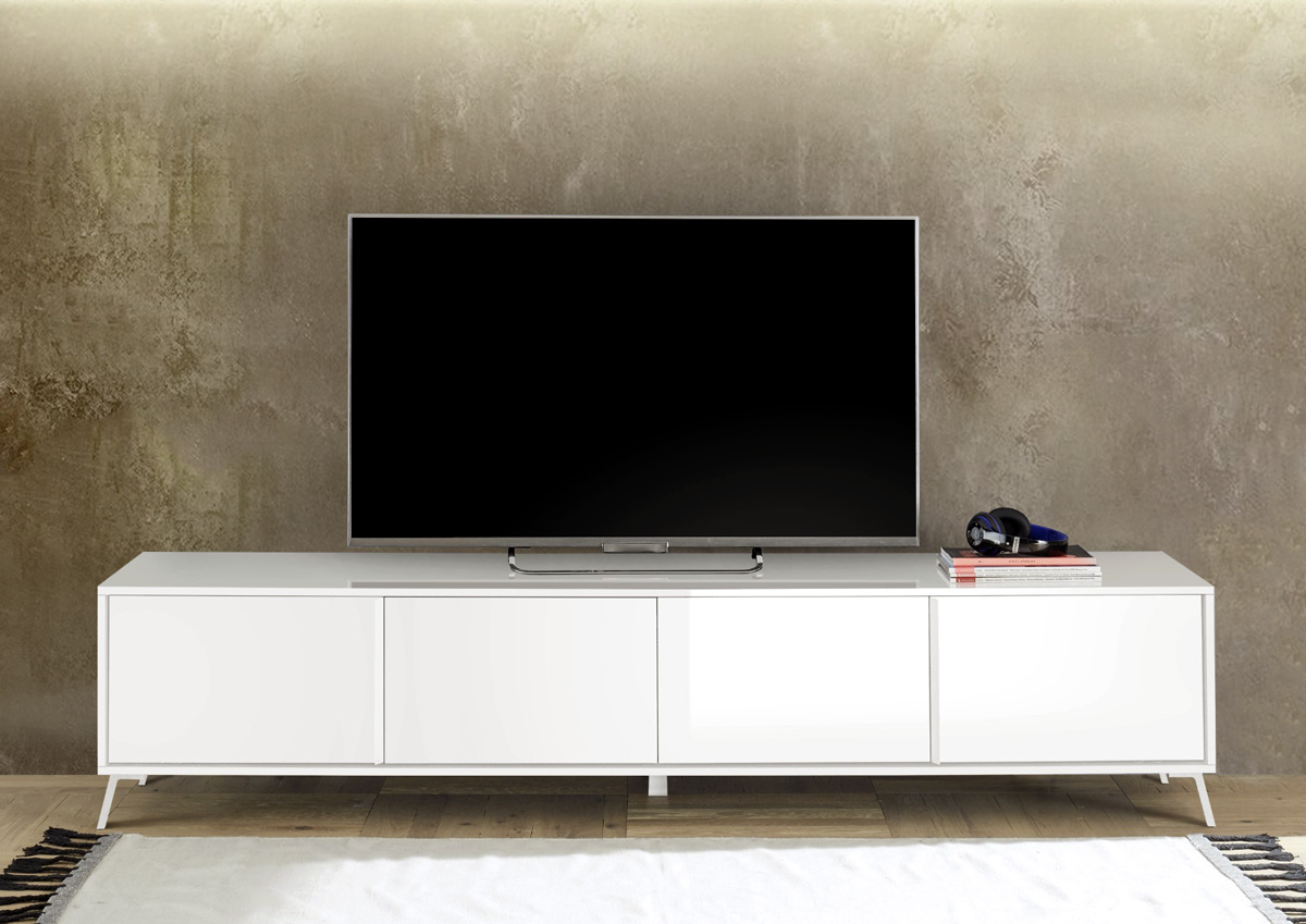 Mobili Porta TV moderno 4 ante in finitura Bianco Lucido