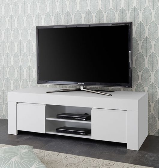 Porta tv moderno con maniglie a gola, Bianco opaco