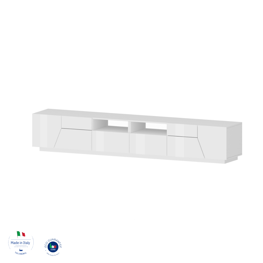 Innovativo Porta TV moderno Bianco lucido, Made in Italy 
