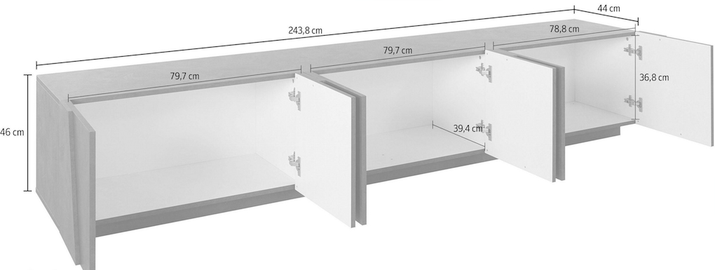 Mobile porta tv 6 ante con disegni geometrici in finitura Ardesia