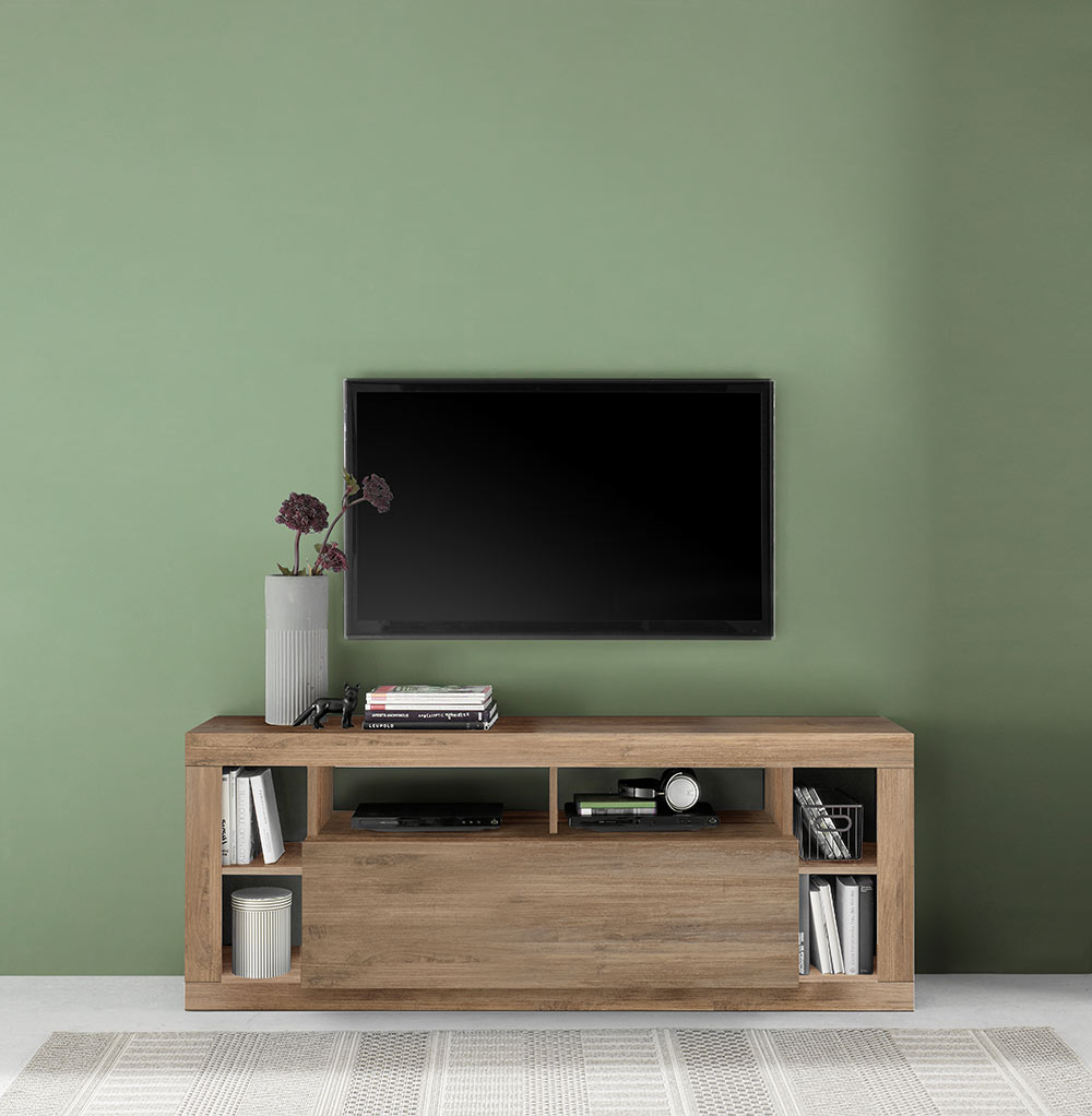 Salotto Made in Italy composto da porta TV e libreria colonna 2 ante, finitura Mercure