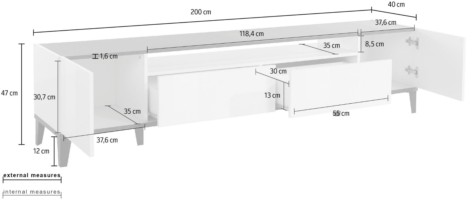 Mobile Tv bianco lucido e Ardesia