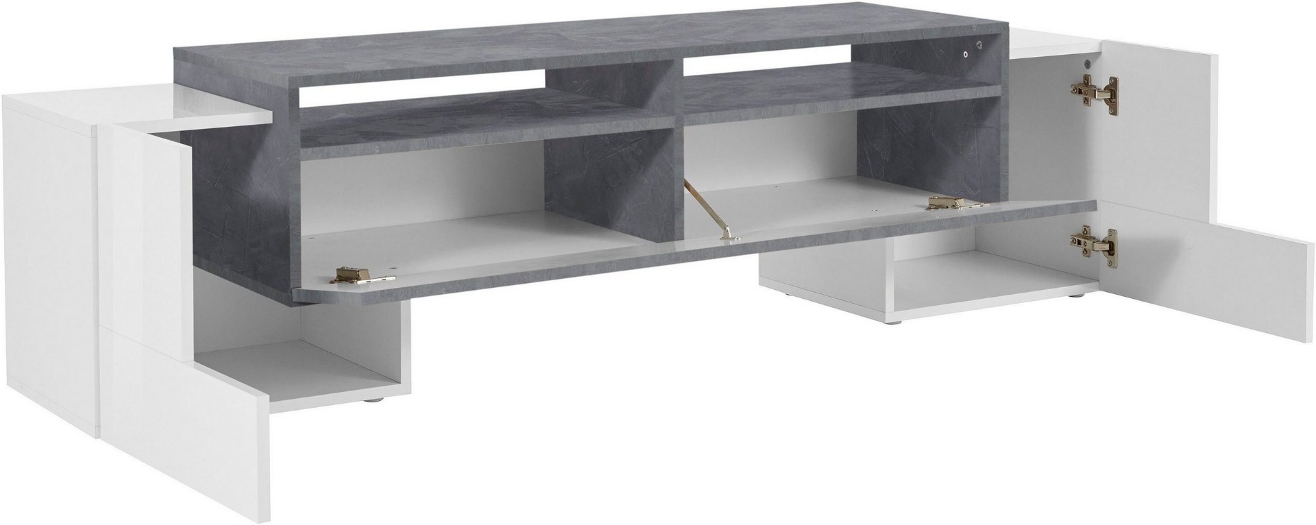Porta tv Grigio Ardesia e Bianco lucido, 2 ante e una ribalta