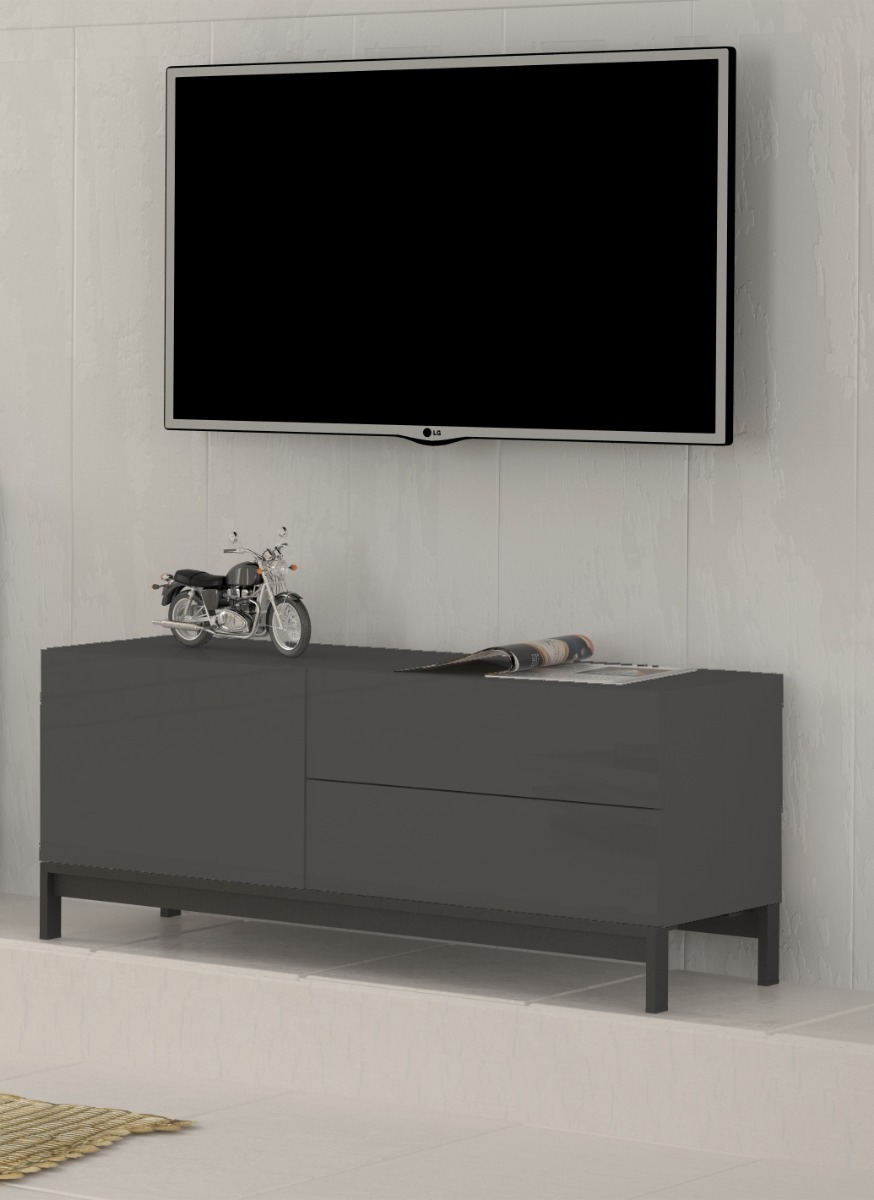 Porta TV di design, 2 cassetti 1 anta in finitura antracite lucido