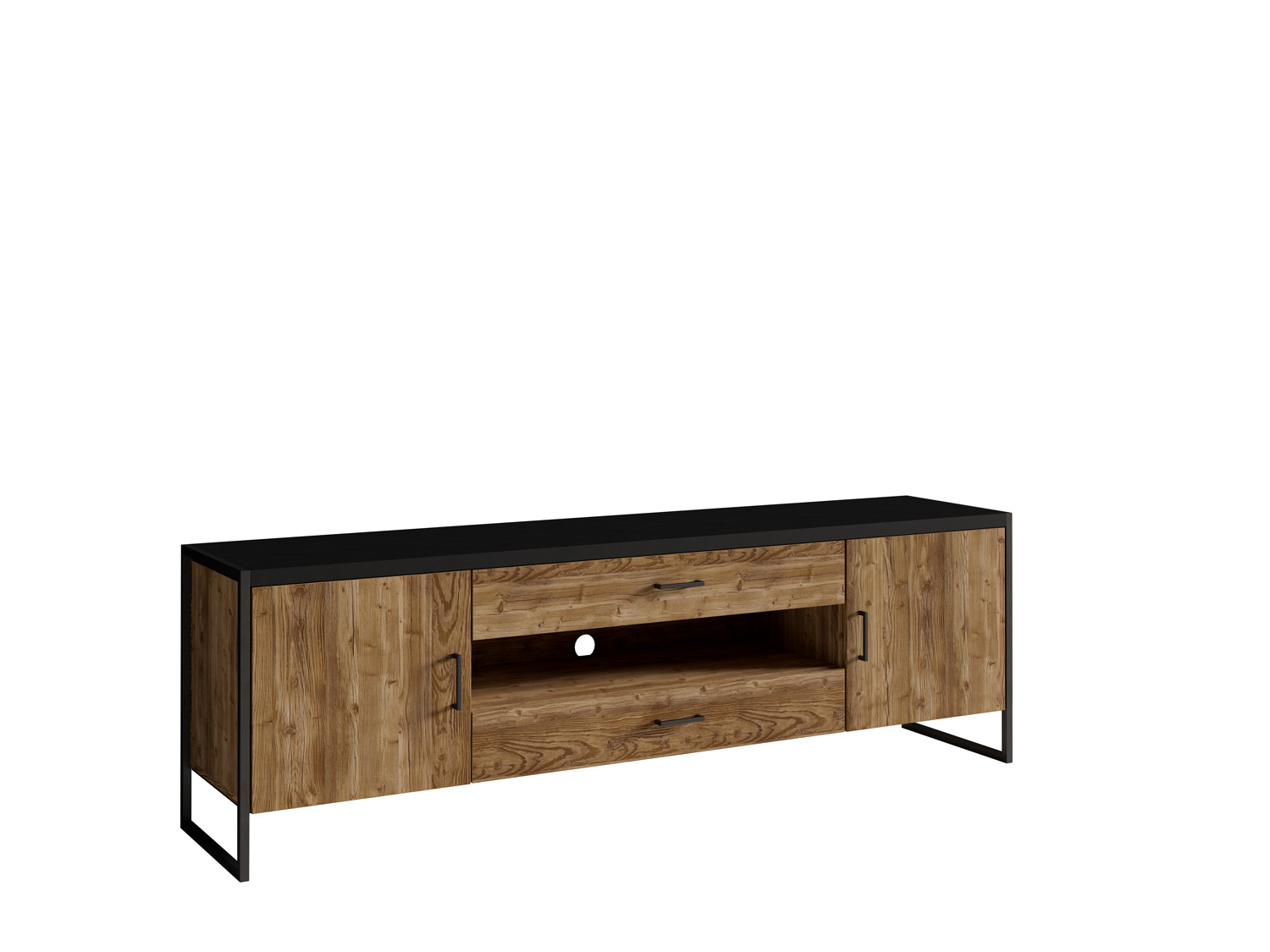 Porta TV grande finitura legno invecchiato e metallo nero