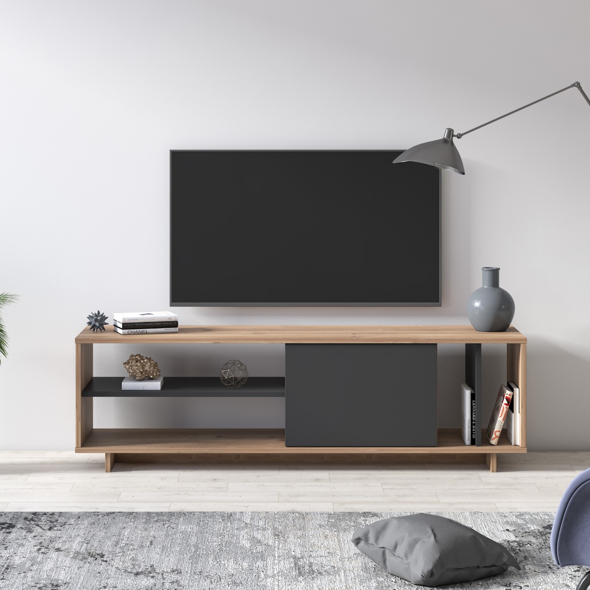 Porta tv moderno Ankara rovere e antracite, un'anta