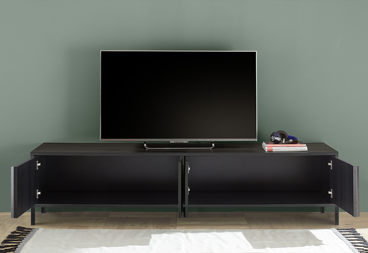 Composizione moderna, frassinato nero, composta da Madia e parete attrezzata