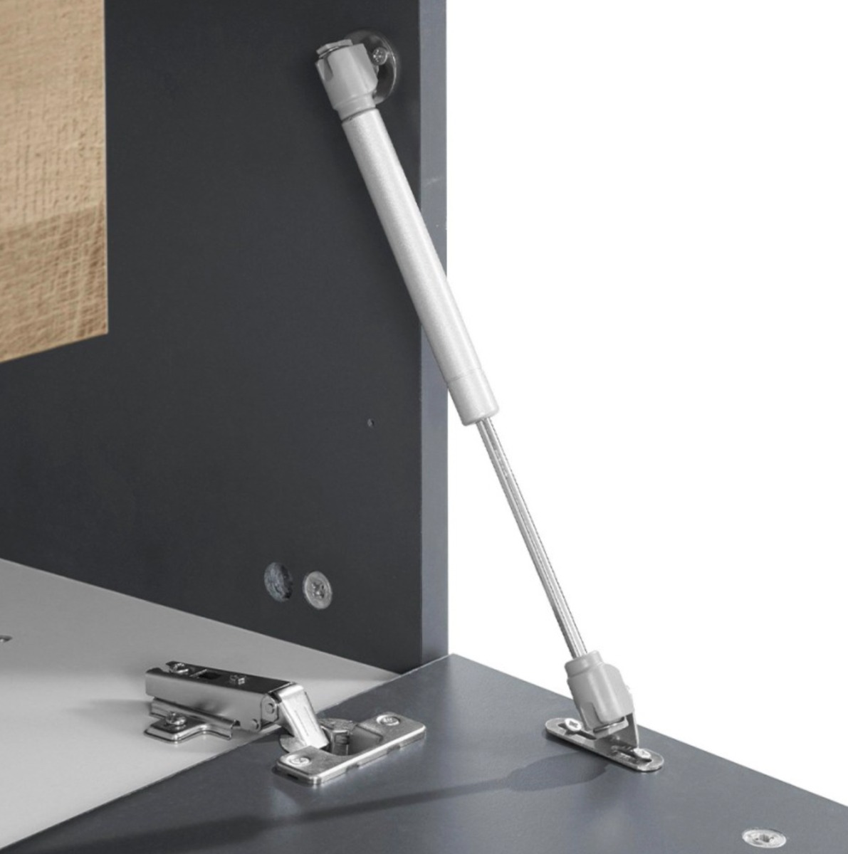 Soggiorno moderno con vetrina e porta tv in finitura Antracite e Oak