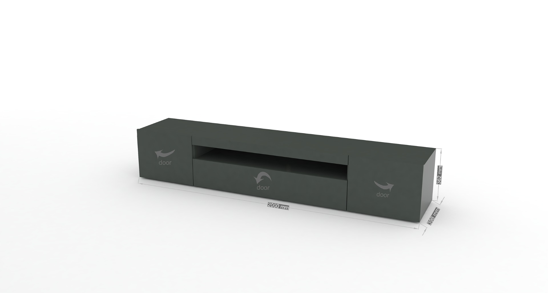 Base Porta TV moderna a 2 ante e 1 ribalta, finitura antracite lucido