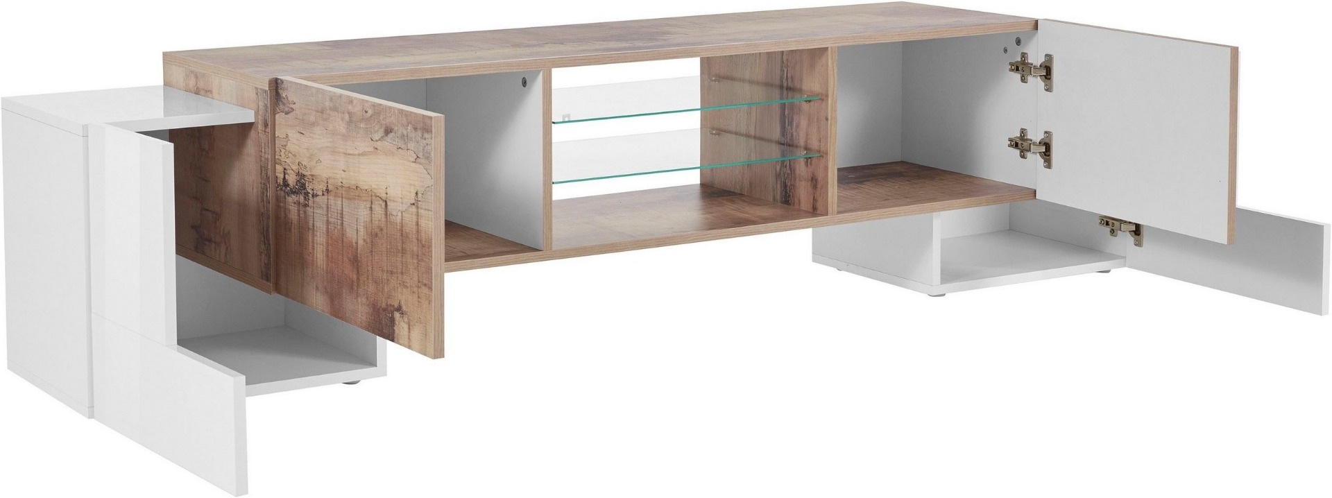 Mobile Porta tv moderno Pero e Bianco lucido, 4 ante, made in Italy