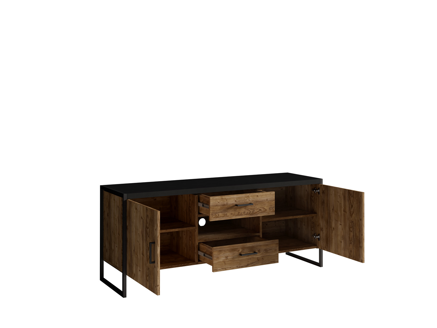 Porta TV piccolo finitura legno invecchiato e metallo nero