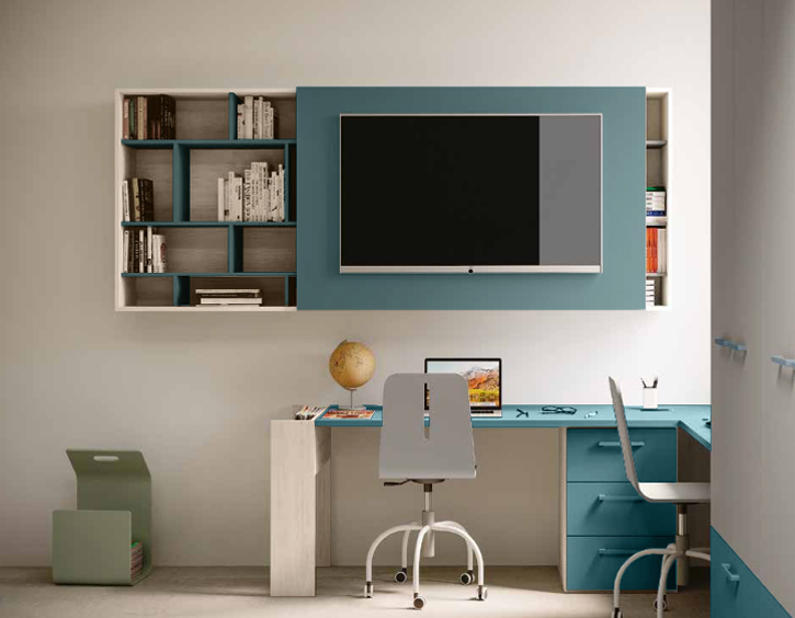 Scrivania angolare doppia postazione in Petrolio e Olmo