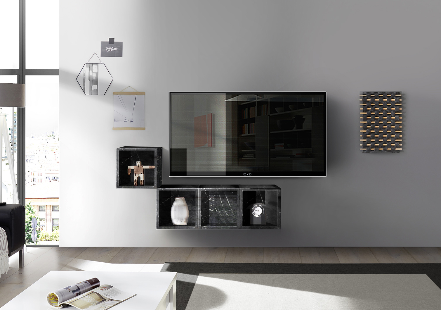 Vani porta TV in finitura Marmo Lucido Nero