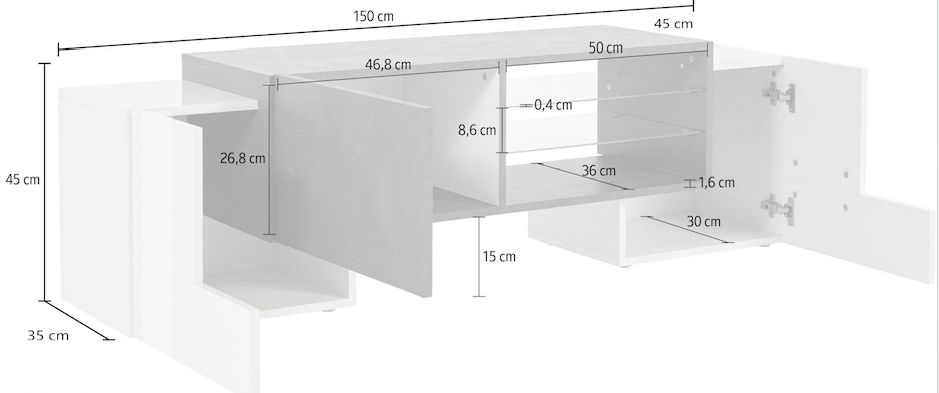 Mobile tv L.150 Grigio Ardesia e Bianco lucido