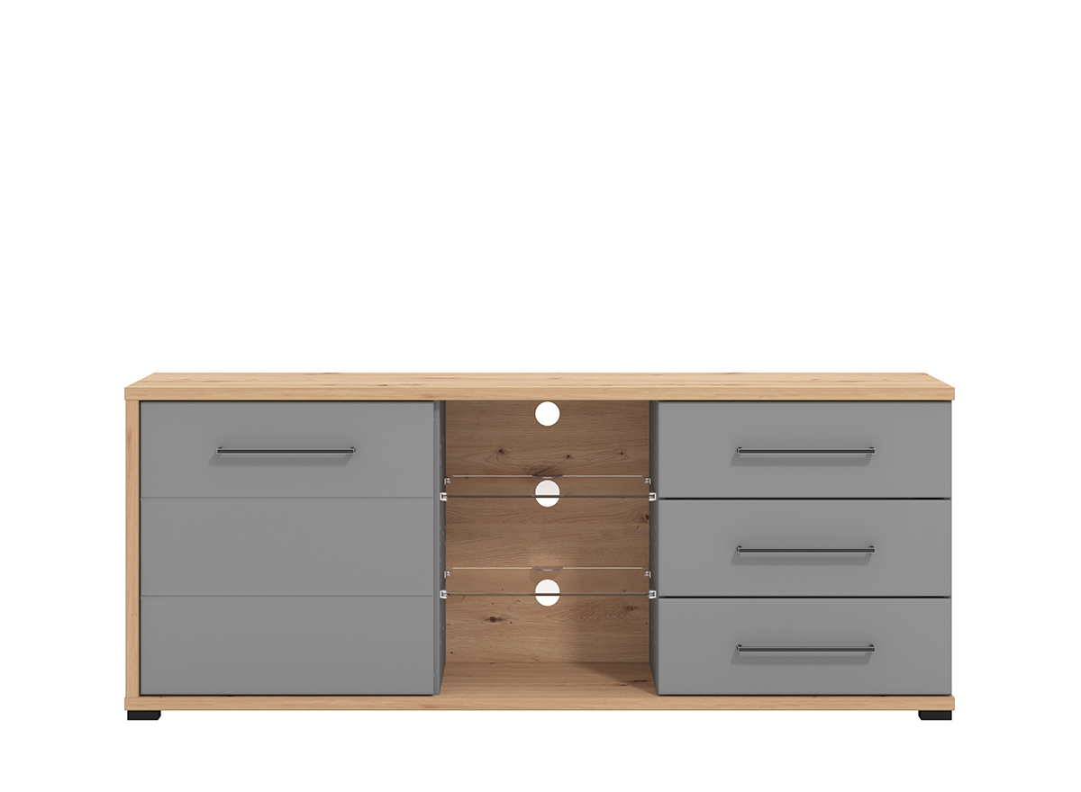 Porta tv 3 cassetti 1 anta, finitura Grigio grafite e Rovere