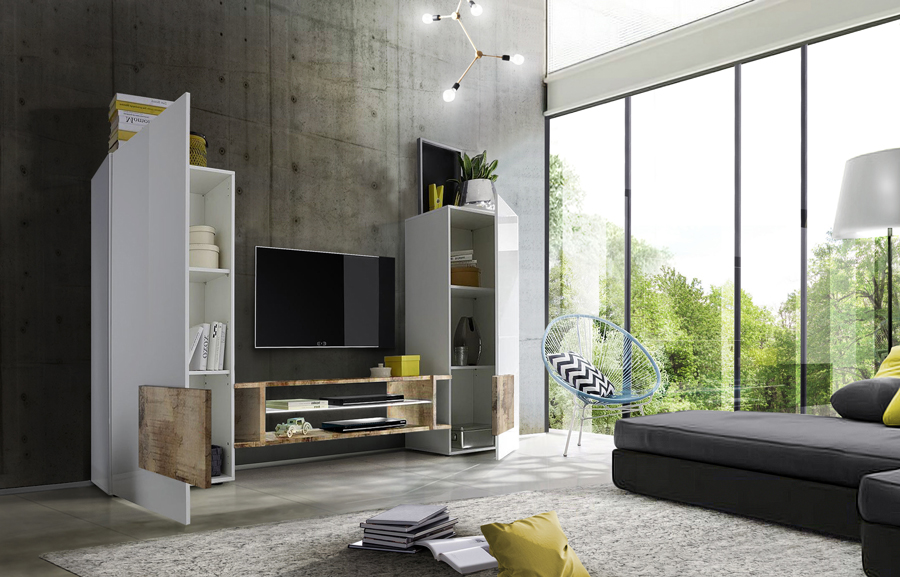 Mobile porta tv, soggiorno Irene Bianco Lucido e Pero