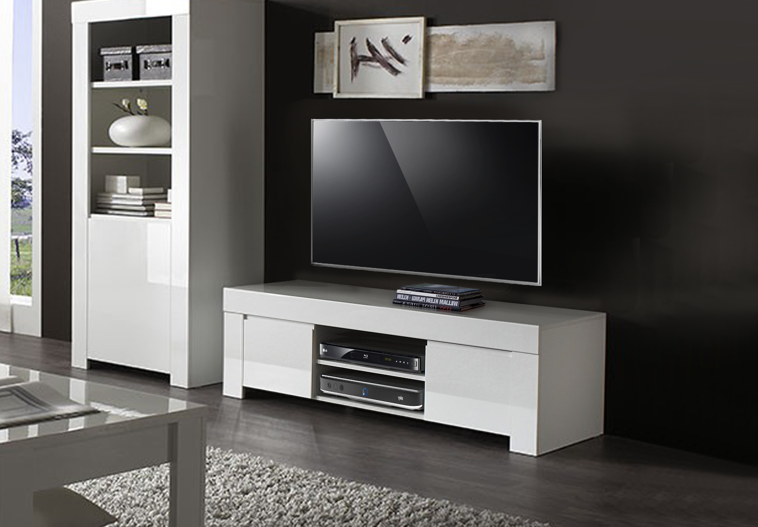 Porta TV "Alba" design moderno, Laccato Bianco Lucido