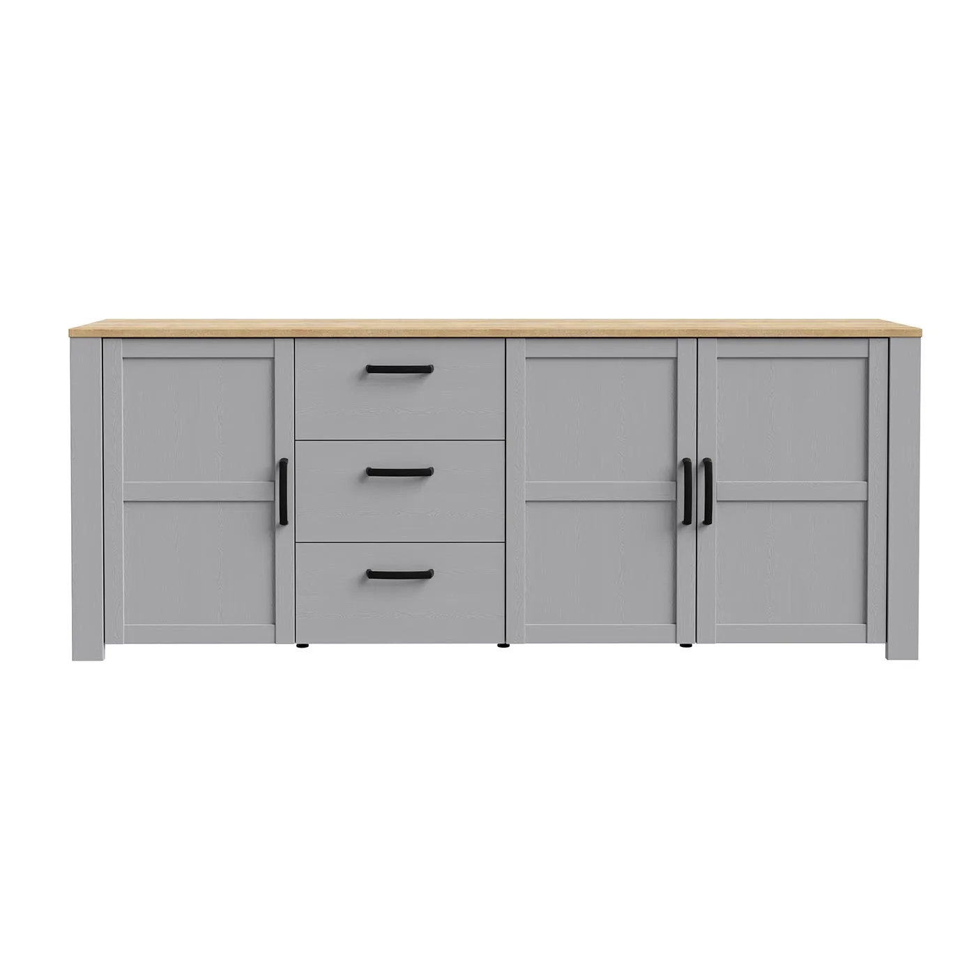 Madia Rovere riviera e Rovere grigio, 3 ante 3 cassetti, L.221 H.87