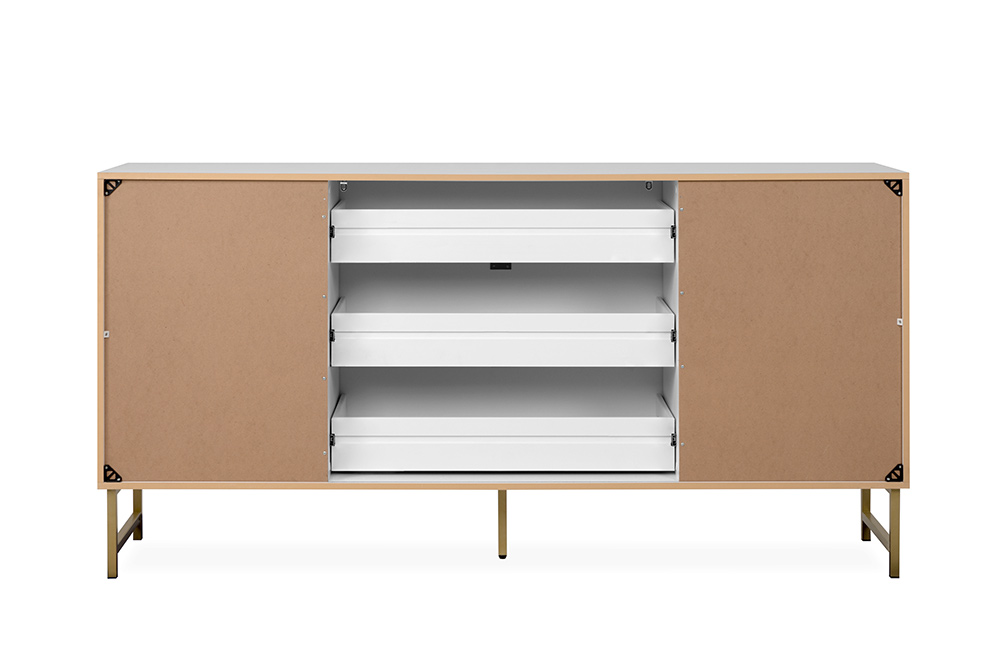 Madia 2 ante e 3 cassetti, bianco opaco con dettagli dorati